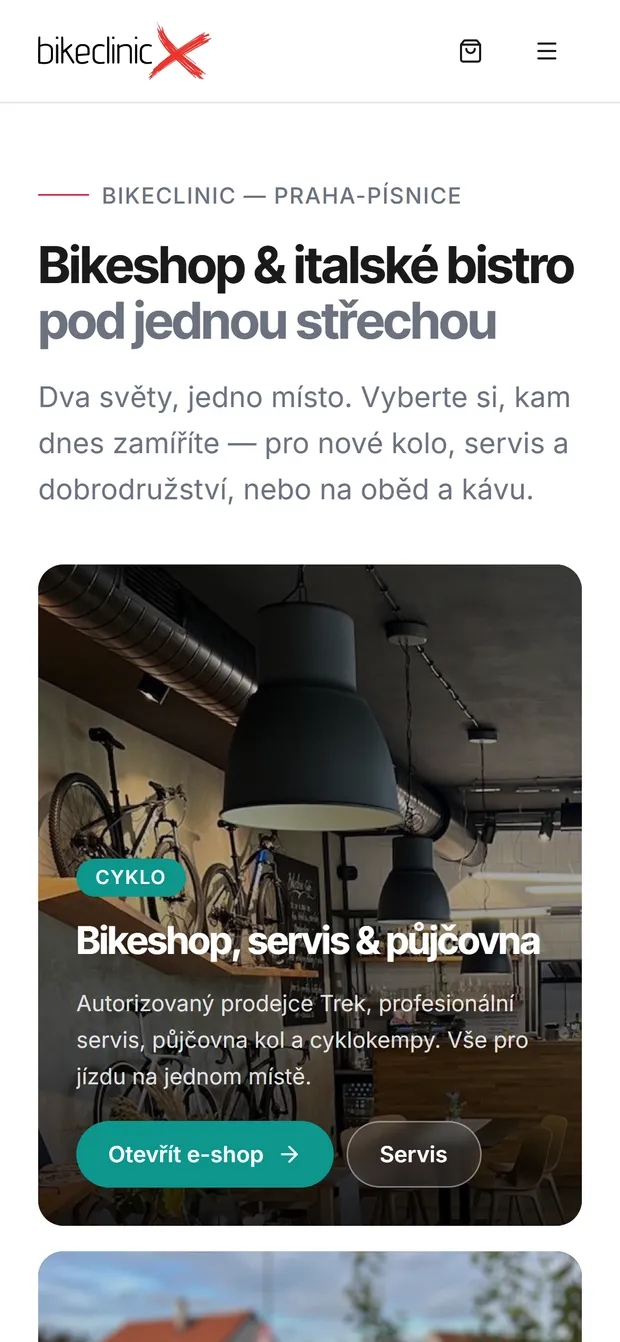 Bikeclinic - web na mobilu