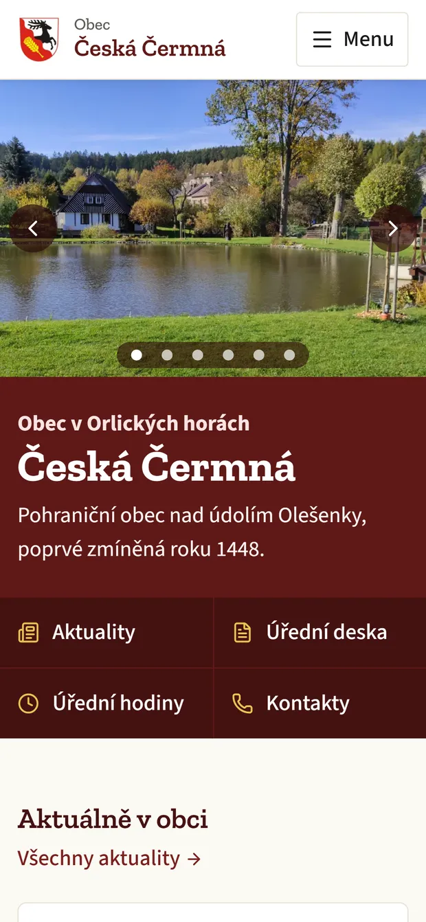 Obec Česká Čermná - web na mobilu