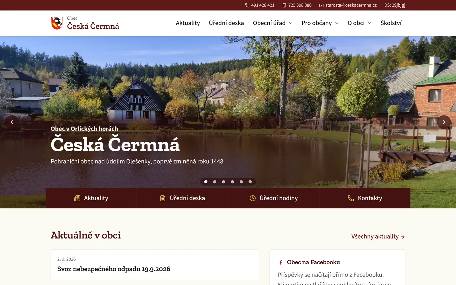 Obec Česká Čermná - web na počítači