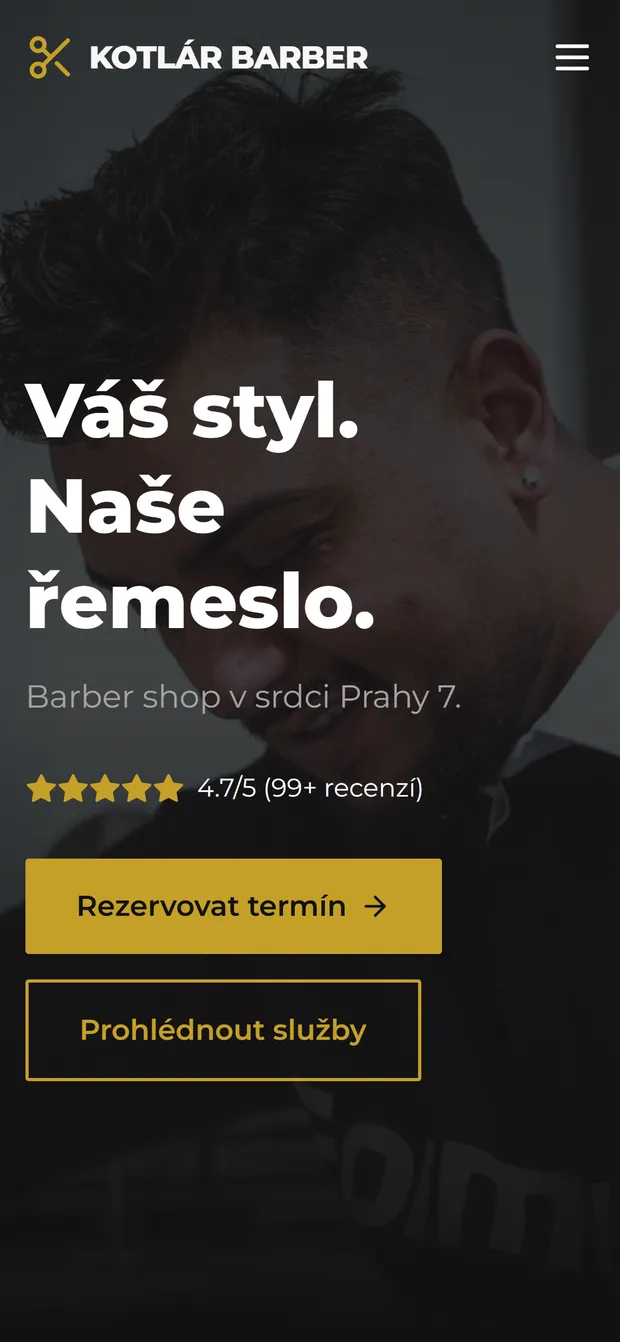 Kotlár Barber - web na mobilu